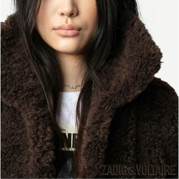 Zadig & Voltaire **NWT** Fred Soft Curly Sherpa Coat in Brown Land - Picture 3 of 7